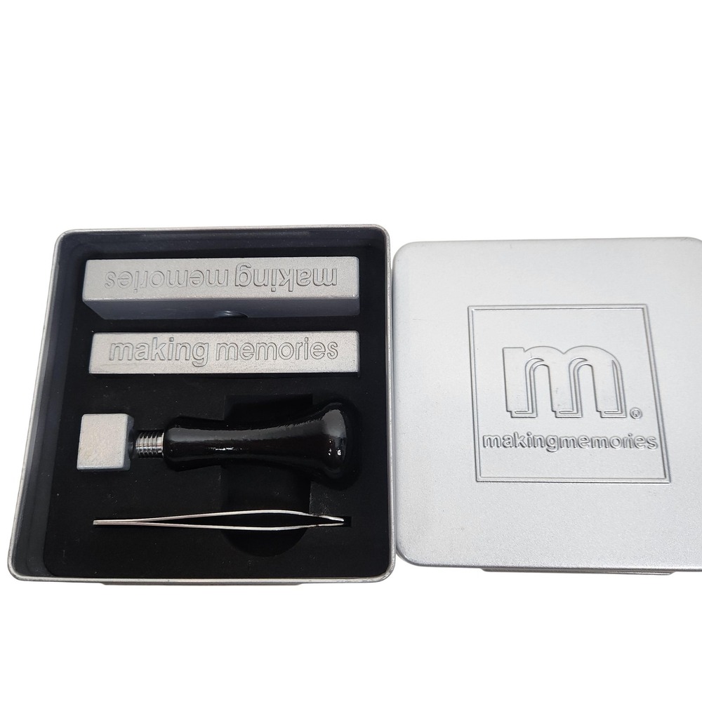 Making Memories Scrapbook Stamp Tool Kit Handle Tweezers‎ Silver Tin Box Set